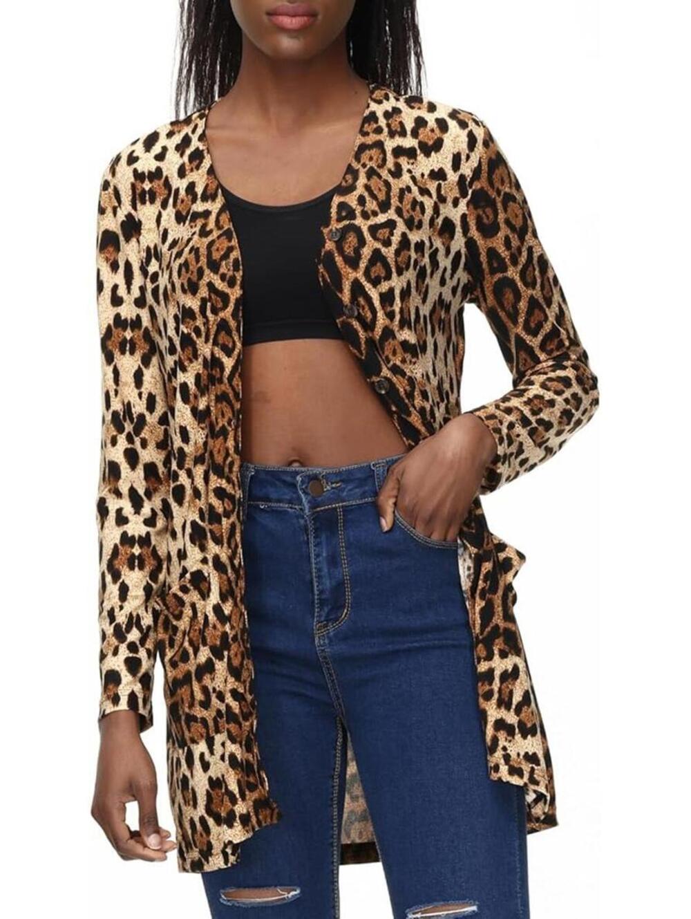 #56 siz L/XL leopard print cardigan sweater shrug stretchy